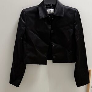 Babaton Black Cropped Leather Button Jacket